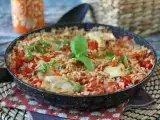 Opskrift One pot med kylling, ris med tomat og peberfrugt