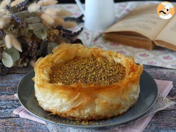 Baklava-agtig cheesecake med pistacie, sprød og smeltende