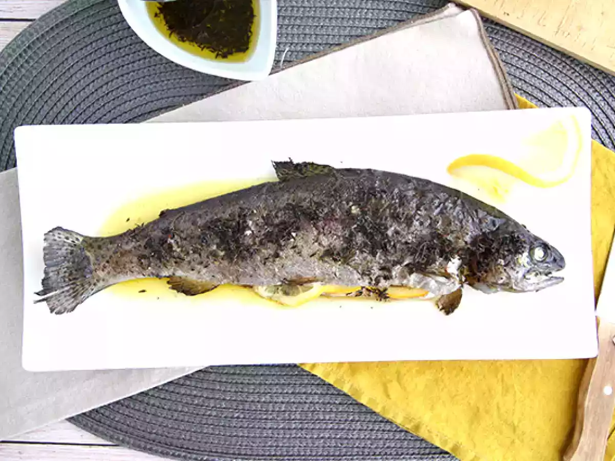 Ovnbagt ørred med timian og olivenolie