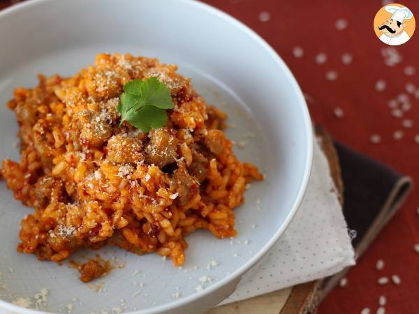 Risotto 'nduja og pølse, en første ret med intens smag