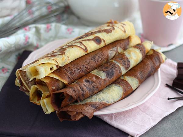 Vanilje- og chokolademarmorerede crepes