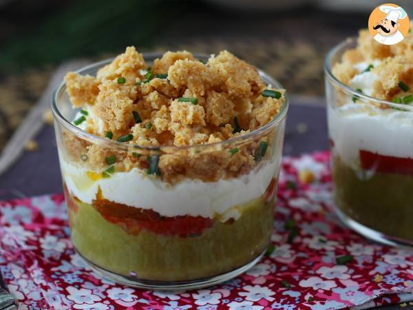 Vegetariske verrines: ærtesuppe, parmesancrumble og mascarponecreme - foto 5